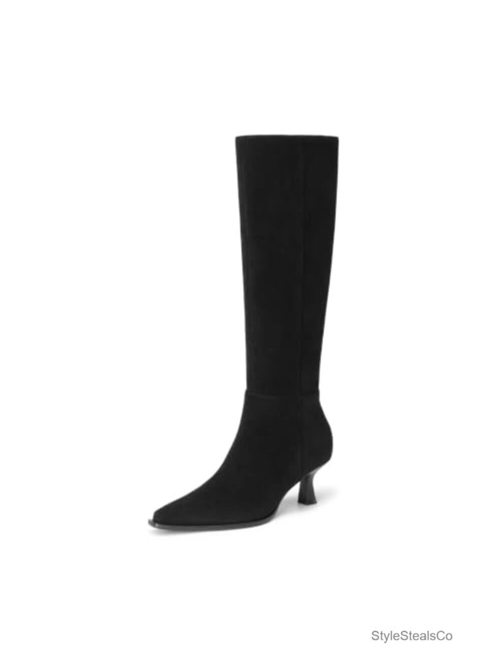 Women's Kitten Heel Knee High Boots Pointed Toe Faux Suede Zip Up